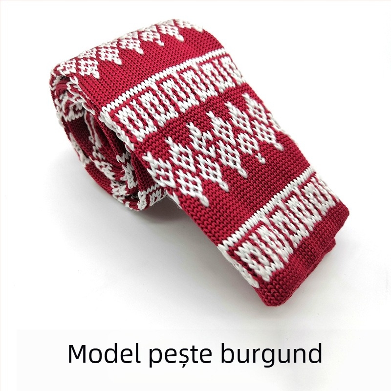 Cravată tricotată Spot supply, cravată formală retro din lână, cravată plată tricotată în culori solide, en-gros
