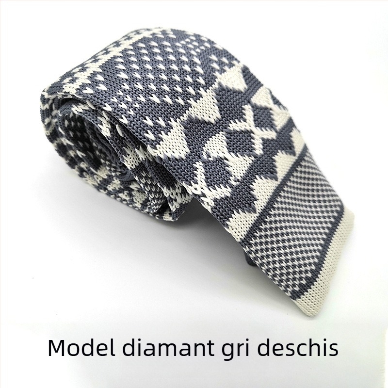 Cravată tricotată Spot supply, cravată formală retro din lână, cravată plată tricotată în culori solide, en-gros