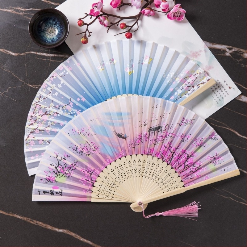 Evantai pliabil Hanfu pentru femei, stil antic, costume clasice, vară, retro, bambus, evantai, stil chinezesc, modă națională, evantai pliabil portabil