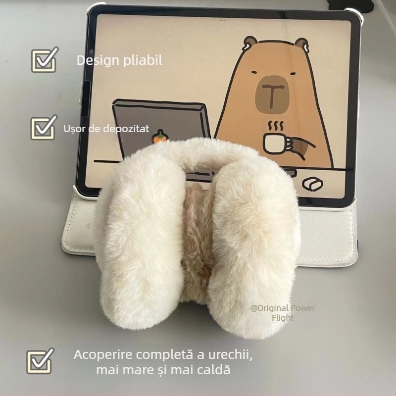 Mănuși de iarnă Capabala capibara, căști pentru urechi calde, din două piese, drăguțe, anti-îngheț, din pluș, rezistente la frig, pentru femei