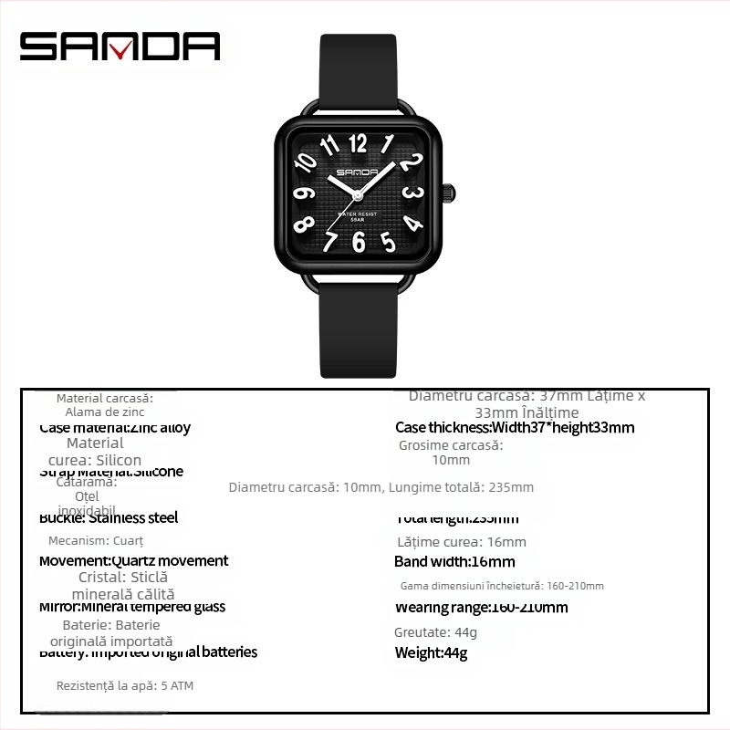 Sanda ceas special pentru examinare de produs nou, ceas cu cuarț simplu, ceas impermeabil cu bandă din silicon, en-gros