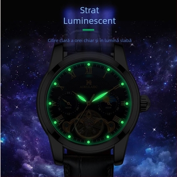 Aogulas ceas mecanic automat pentru bărbați, moda, luminos, gol, multifuncțional, casual, business, ceas pentru bărbați