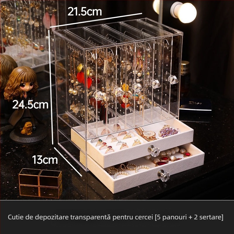 Cercei cercei cercei colier bijuterii depozitare cutie transparentă capacitate mare accesorii de păr masă de toaletă raft de afișare