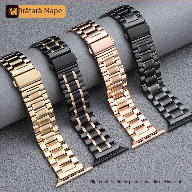 Pentru Apple applewatch cu cinci mărgele, cataramă solidă cu fluture, iwatch, curea de ceas din oțel inoxidabil Huawei