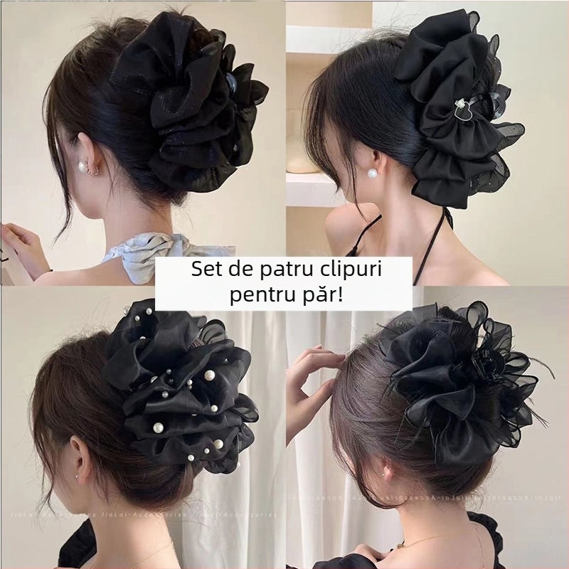 Accesorii de păr în stil zână, de înaltă calitate, cu fundă mare în spatele capului, de înaltă calitate, seersucker, clemă mare de prindere, clemă de rechin, accesorii de păr pentru femei