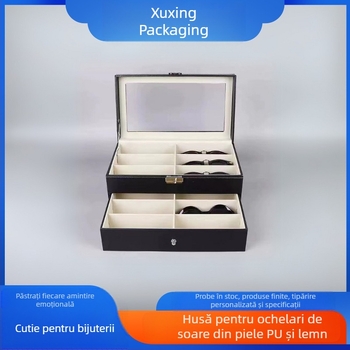 Comerț exterior transfrontalier en-gros la fața locului, 8 cutii de ochelari de soare din piele pu, din lemn, cutie de afișare pentru ochelari de soare, cutie de depozitare pentru text