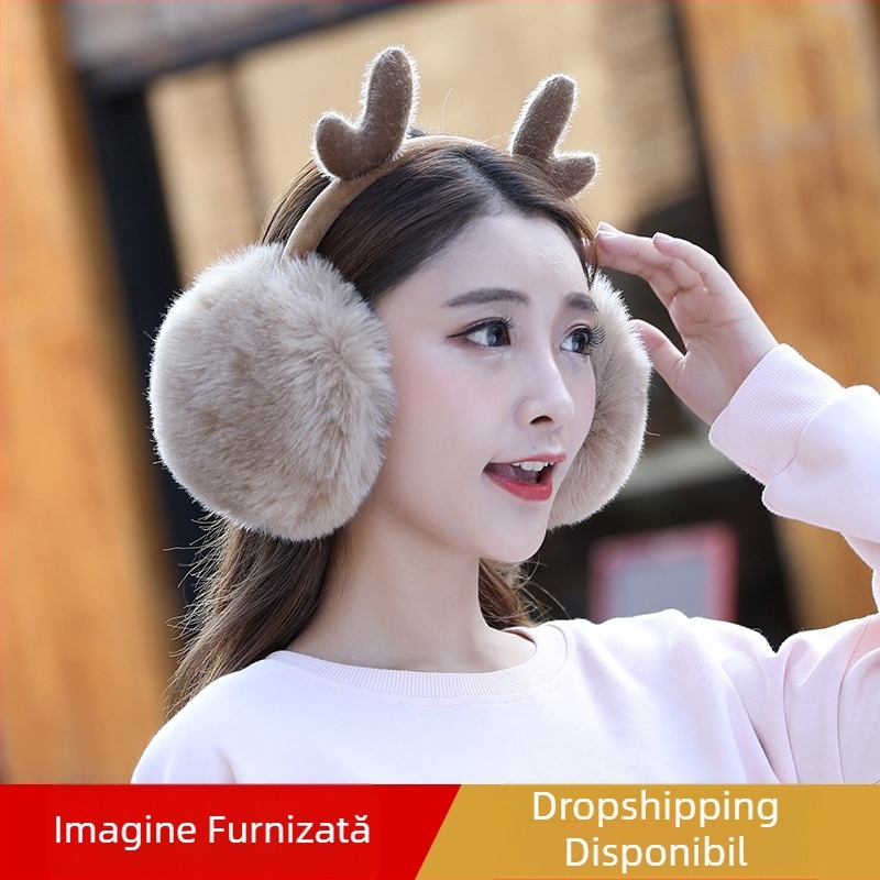 Căști pentru urechi de toamnă și de iarnă, desene animate coreene drăguțe, coarne de cerb, căști pentru studenți, calde, rezistente la frig, căști pentru copii, en-gros