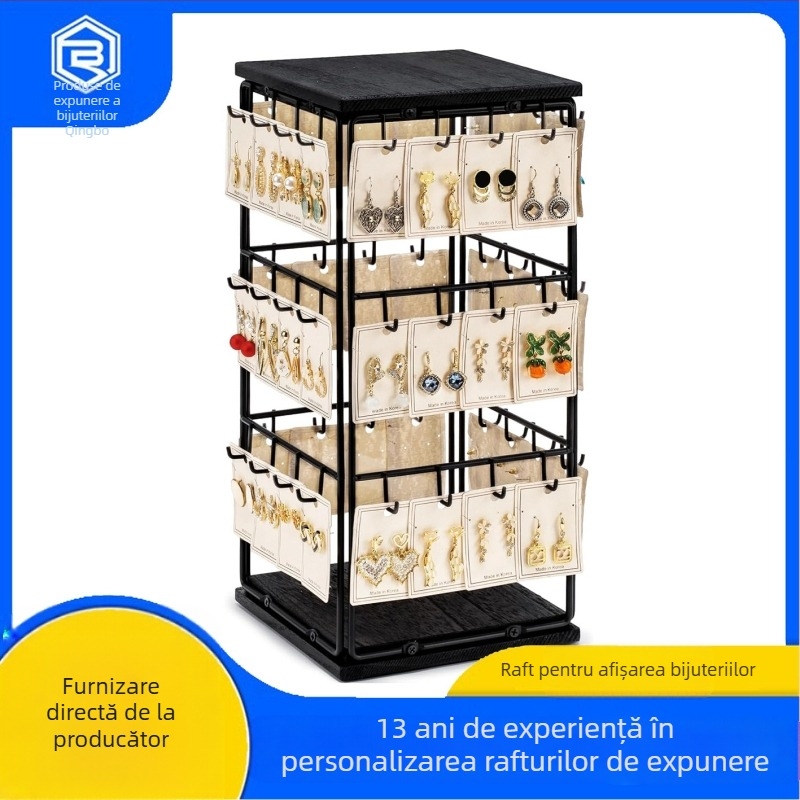 Raft de bijuterii rotativ pe patru laturi pentru birou, suport de depozitare pentru cosmetice de uz casnic, colier și cercei