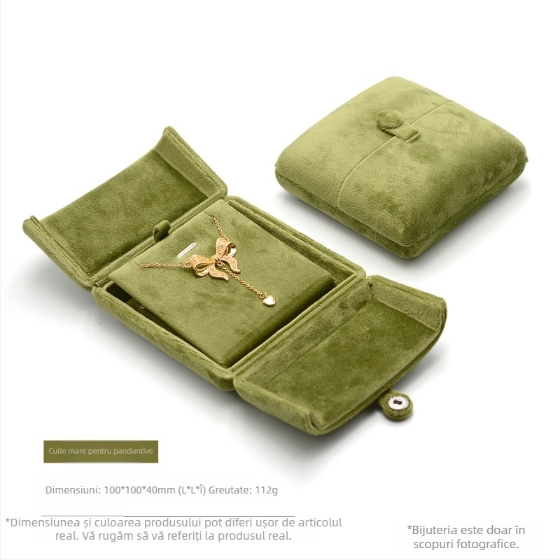 Cutie dublă de catifea verde iarbă pentru inele, cercei, colier, cutie pentru brățări ... ambalaje de bijuterii