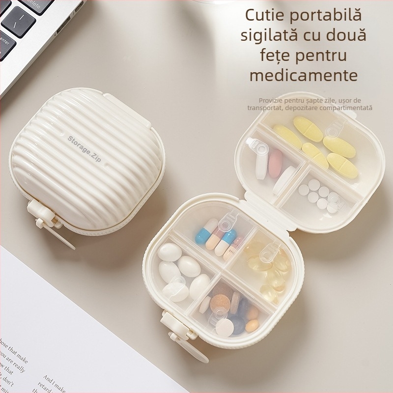Cutie mică pentru medicamente cu fermoar creativ, portabilă, cu două fețe, separată pentru depozitarea medicamentelor, cutie sigilată sub-pachet, pentru uz casnic