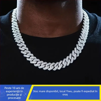 Colier cu diamant integral, de lux, cu încuietoare tip cutie, 14 mm, în formă de bară, transfrontalier, vânzare la modă, ușor, special conceput pentru incrustații de diamante