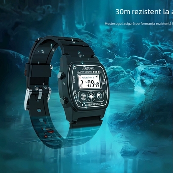 Ceasuri digitale sport pentru bărbați și femei, impermeabile până la 30 m, curea din PU, ceas digital multifuncțional cu afișaj pătrat mic