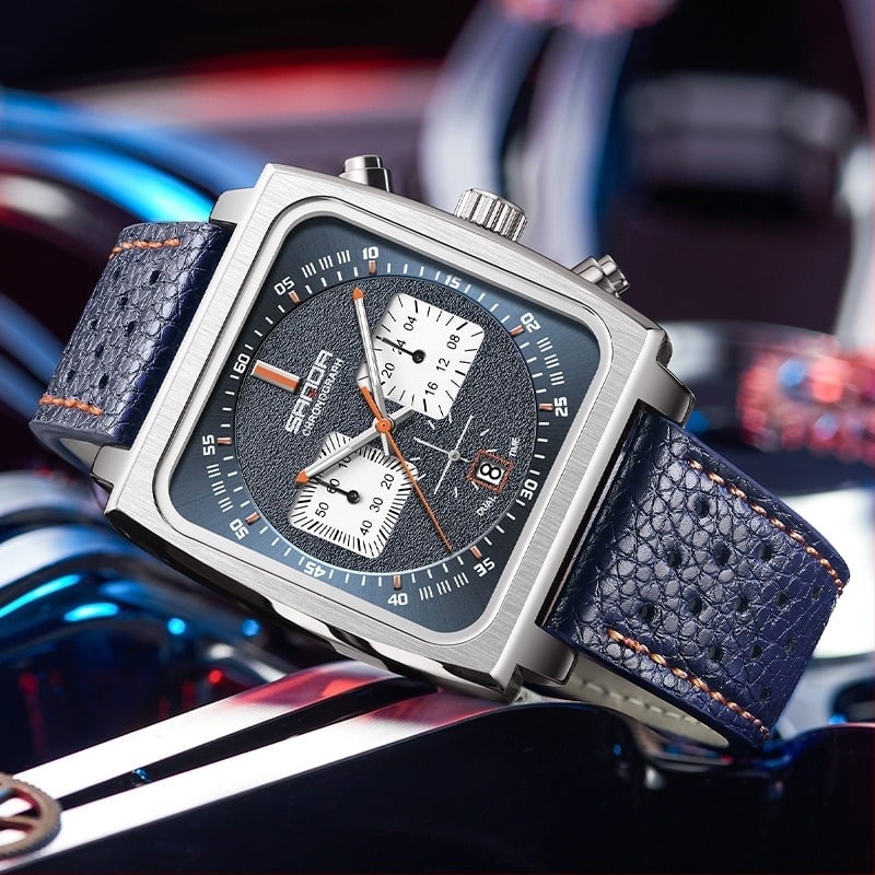 Ceas de mână pentru bărbați, cuarț cronograf multifuncțional, din piele naturală, cu explozii transfrontaliere 2024, cronograf, multifuncțional