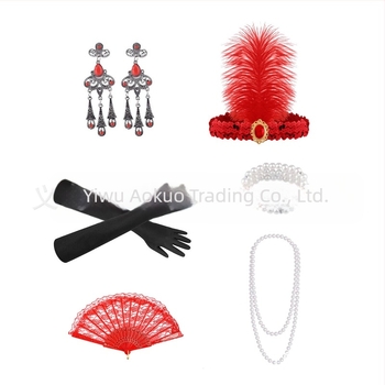 Gatsby anii 1920 petrecere a burlacilor retro cu pene bentiță mascarada set colier mănuși tijă de țigară