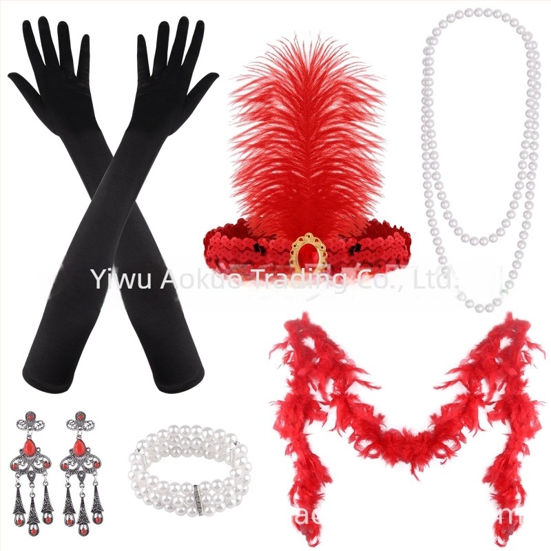 Gatsby anii 1920 petrecere a burlacilor retro cu pene bentiță mascarada set colier mănuși tijă de țigară