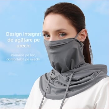 Mască de soare subțire cu glugă, din mătase glacială, pentru bărbați și femei, protecție facială, eșarfă pentru gât, pălărie pentru exterior, mască de ciclism