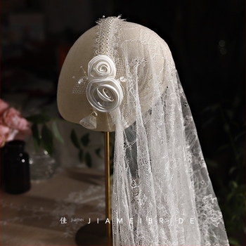 Pălărie de mireasă din dantelă vintage din industrie grea, stil Republica China, din tifon, cu temperament francez, pentru mireasă, coafură de călătorie, rachetă, accesorii de păr