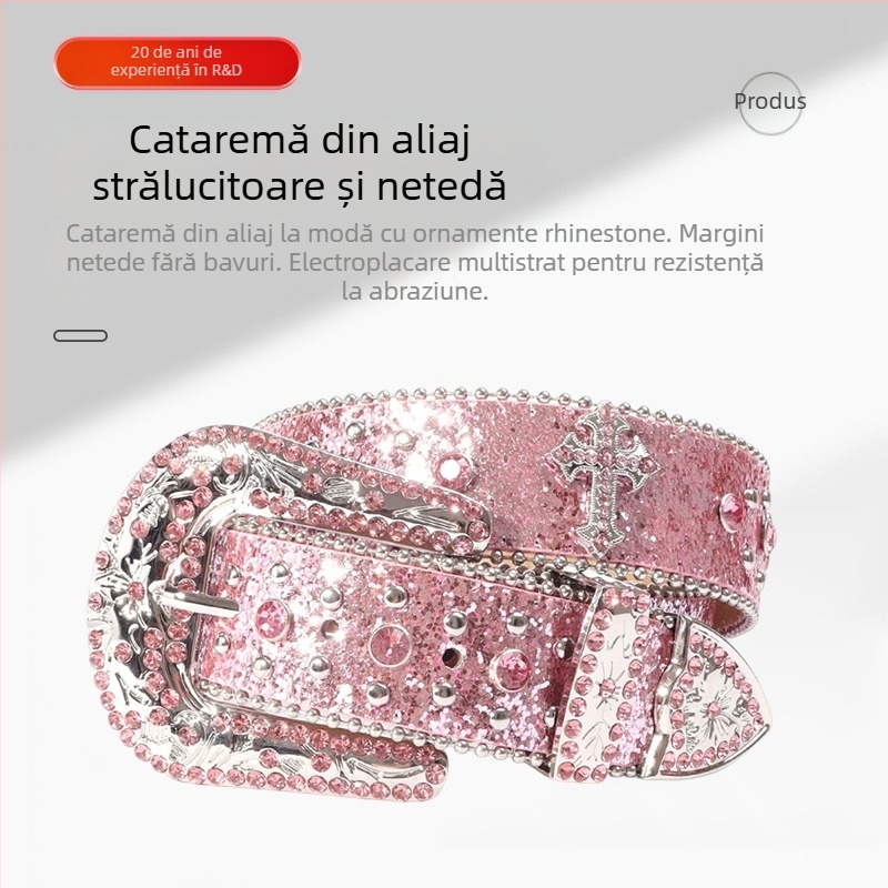 Curea cu strasuri din aliaj încrucișat, en-gros din fabrică, stil punk, curea la modă, personalitate, accesorii vestimentare din denim occidental