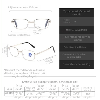 Ochelari presbioscopici pliabili portabili anti-lumină albastră, ochelari presbioscopici clasici unisex, ochelari de alergare Jianghu Stall
