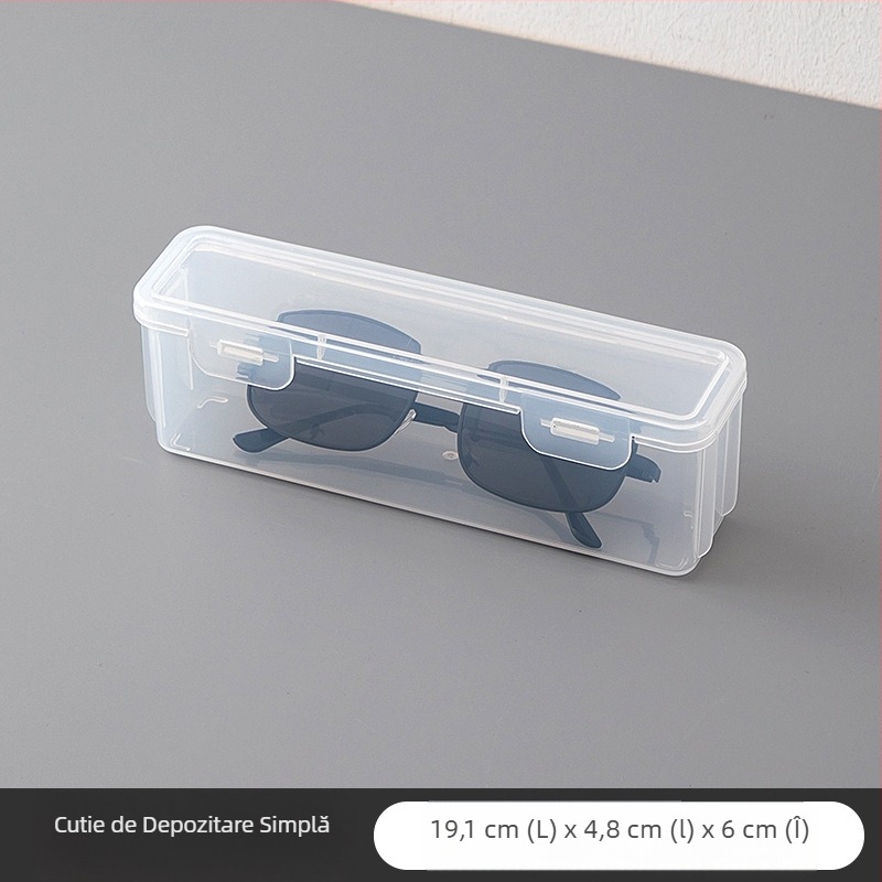 Cutie de depozitare a ochelarilor transparentă, rezistentă la praf, cu capac, sigilată din plastic, multifuncțională, stivuibilă, portabilă, pentru ochelari de soare