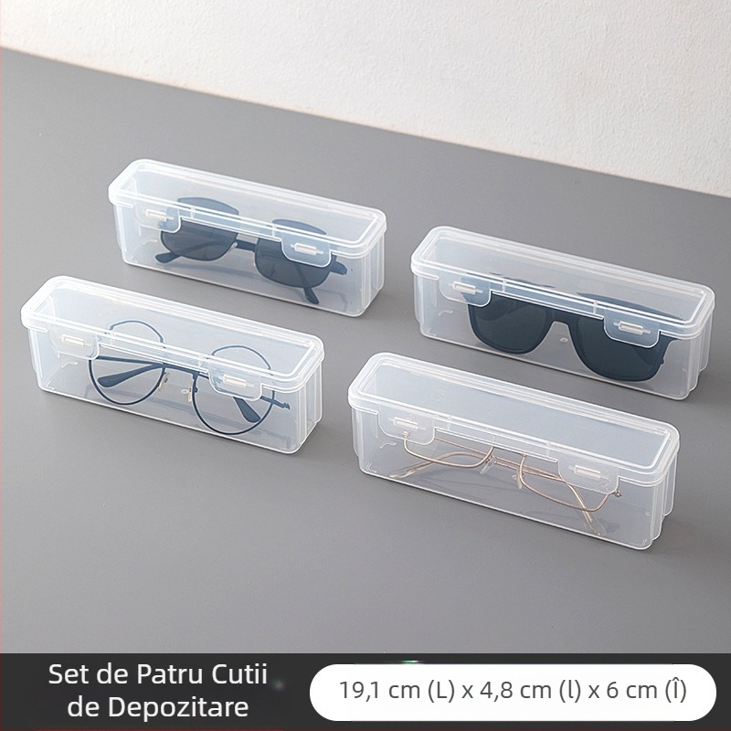 Cutie de depozitare a ochelarilor transparentă, rezistentă la praf, cu capac, sigilată din plastic, multifuncțională, stivuibilă, portabilă, pentru ochelari de soare