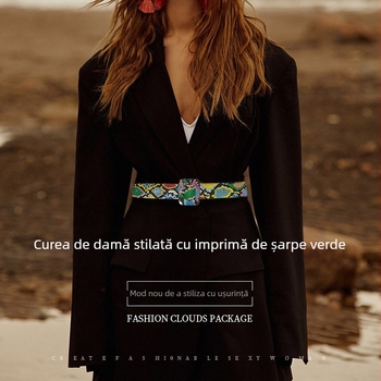 Curea populară la modă în comerț exterior, cu model de șarpe verde, curea decorativă pentru rochie cu sigiliu, curea decorativă pentru rochie, cu cataramă cu știft de modă europeană și americană