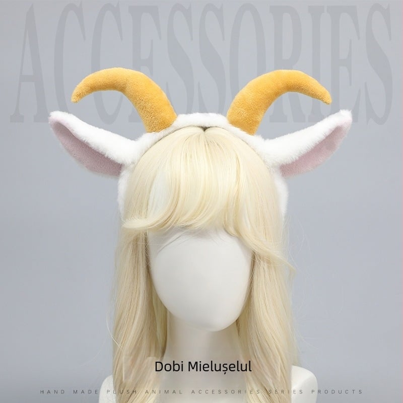 Drăguț animal de pluș urechi cosplay benzi desenate expoziție recuzită miel urechi cu bandă de susținere corn accesorii de păr coafură