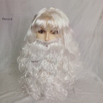 Perucă de Crăciun pentru export, barbă falsă, păr de Moș Crăciun, barbă de petrecere, recuzită pentru barbă de Moș Crăciun