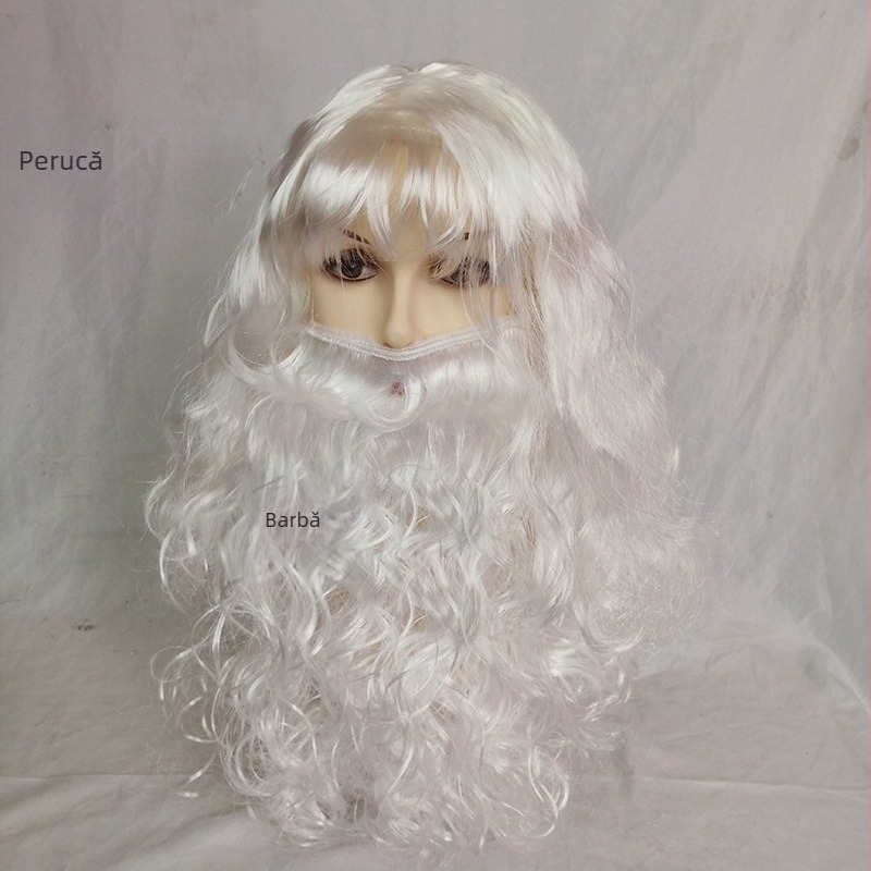 Perucă de Crăciun pentru export, barbă falsă, păr de Moș Crăciun, barbă de petrecere, recuzită pentru barbă de Moș Crăciun