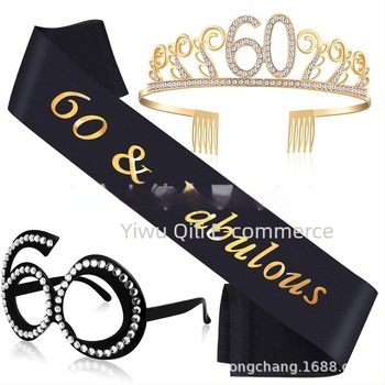 Ochelari digitali de ziua de naștere pentru 30 de ani, 40 de ani, 50 de ani, coroană, curea de umăr, costum de etichetă, curea