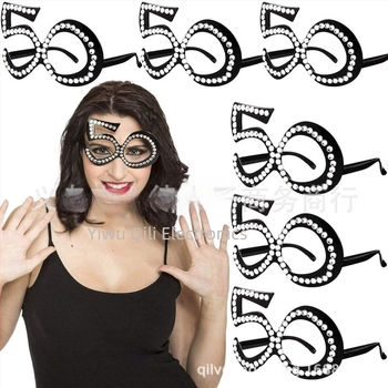 Ochelari digitali de ziua de naștere pentru 30 de ani, 40 de ani, 50 de ani, coroană, curea de umăr, costum de etichetă, curea