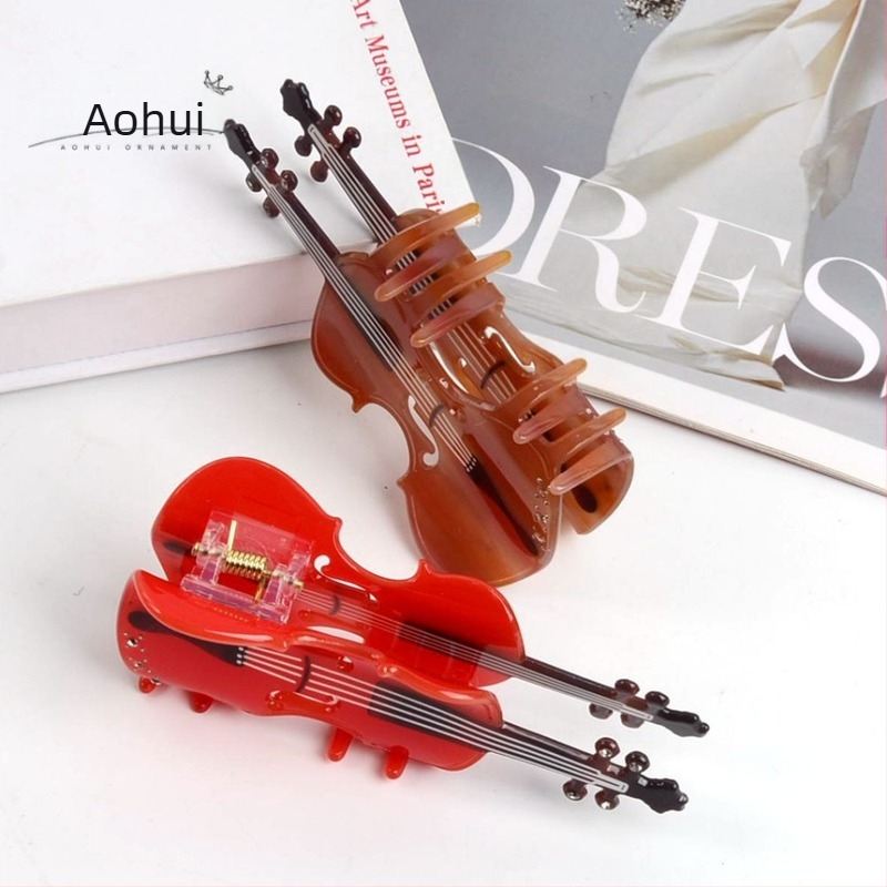 Agrafă de păr pentru vioară, cu aspect simplu și creativ, cu aspect de lemn, cu simț ridicat, pentru spatele capului, îngroșată, pentru coadă de cal