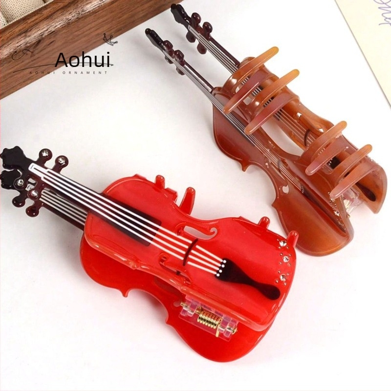 Agrafă de păr pentru vioară, cu aspect simplu și creativ, cu aspect de lemn, cu simț ridicat, pentru spatele capului, îngroșată, pentru coadă de cal