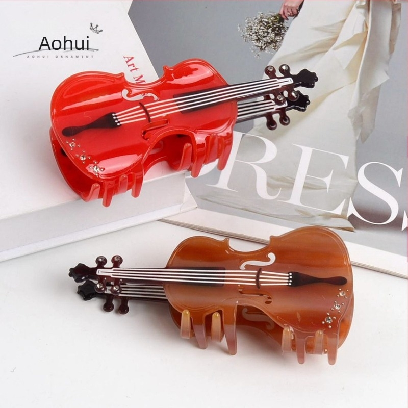 Agrafă de păr pentru vioară, cu aspect simplu și creativ, cu aspect de lemn, cu simț ridicat, pentru spatele capului, îngroșată, pentru coadă de cal