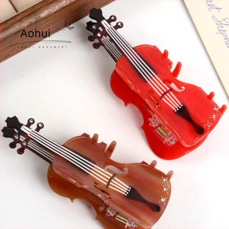 Agrafă de păr pentru vioară, cu aspect simplu și creativ, cu aspect de lemn, cu simț ridicat, pentru spatele capului, îngroșată, pentru coadă de cal