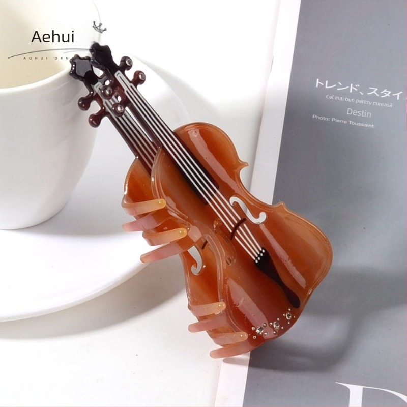 Agrafă de păr pentru vioară, cu aspect simplu și creativ, cu aspect de lemn, cu simț ridicat, pentru spatele capului, îngroșată, pentru coadă de cal