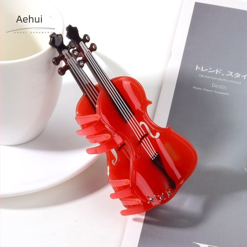 Agrafă de păr pentru vioară, cu aspect simplu și creativ, cu aspect de lemn, cu simț ridicat, pentru spatele capului, îngroșată, pentru coadă de cal