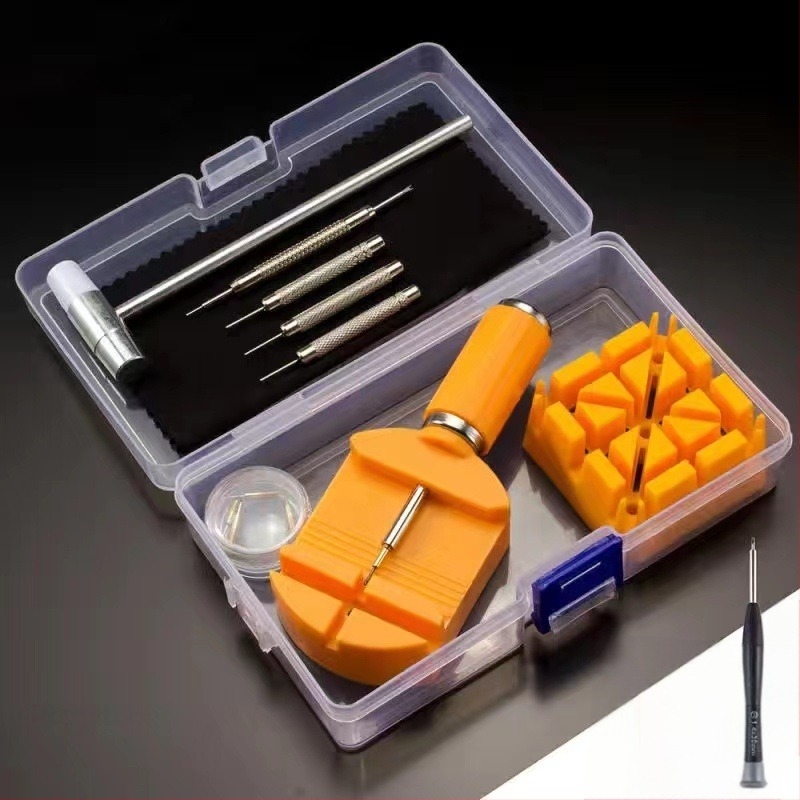 Instrument de reparare a ceasurilor, Instrument de îndepărtare a ceasurilor, Instrument de îndepărtare a ceasurilor, Instrument de ajustare a curei de ceas, Set de 11 piese pentru îndepărtarea curelei montate pe card, Ciocan mic cu ac perforator