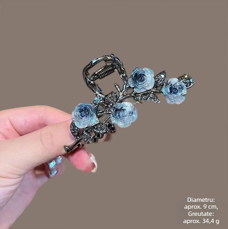 Agrafă de păr vintage Camellia pentru femei, clips elegant pentru spate, coc de păr, clips mare pentru cap de rechin, accesorii pentru păr
