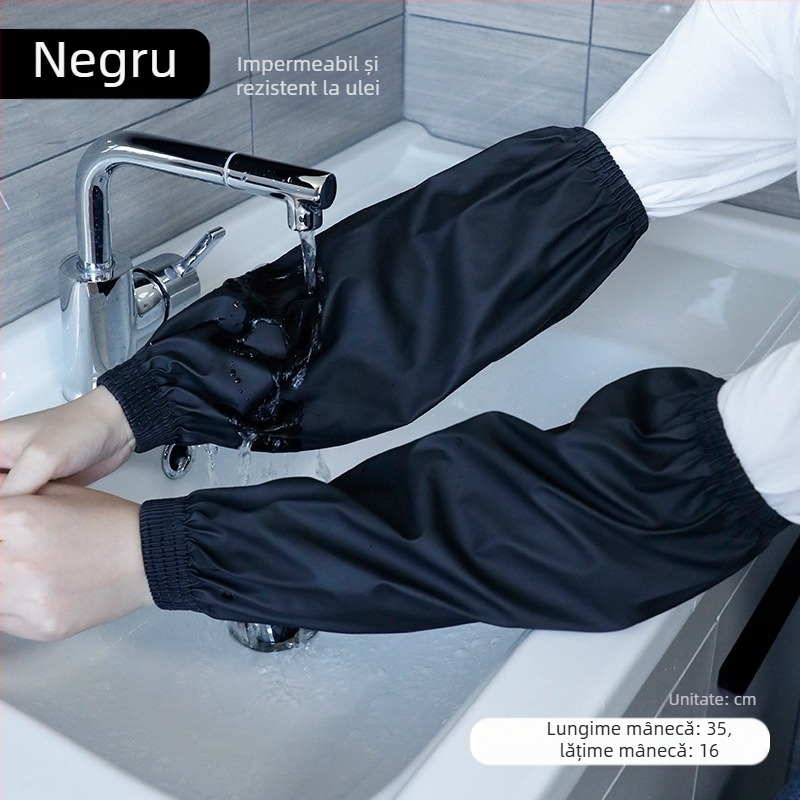 Manșete impermeabile PU, unisex, pentru muncă și curățenie – protecție împotriva murdăriei, din pânză, negre