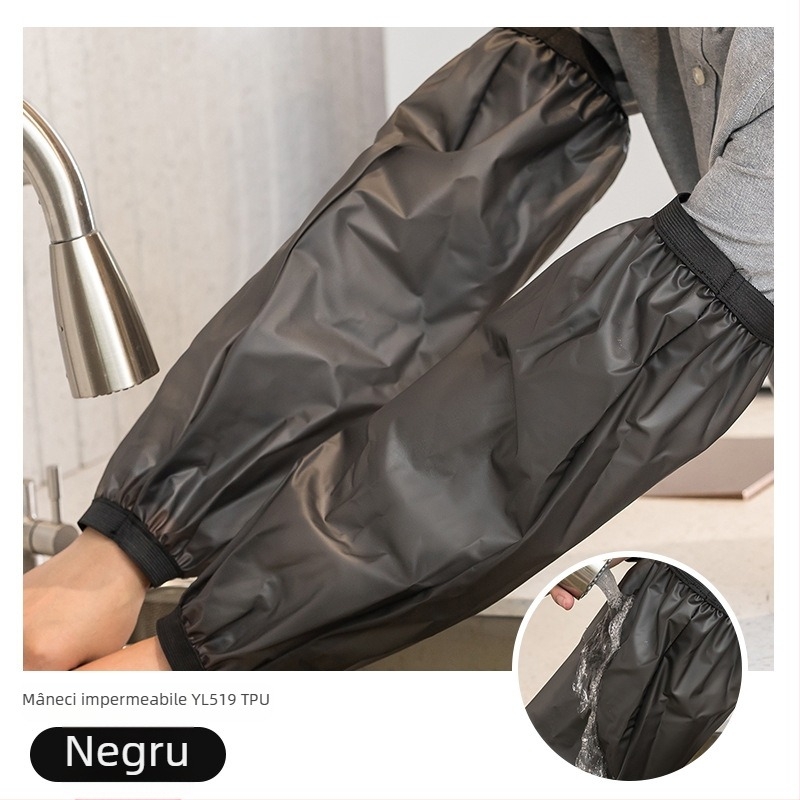 Manșete impermeabile PU, unisex, pentru muncă și curățenie – protecție împotriva murdăriei, din pânză, negre