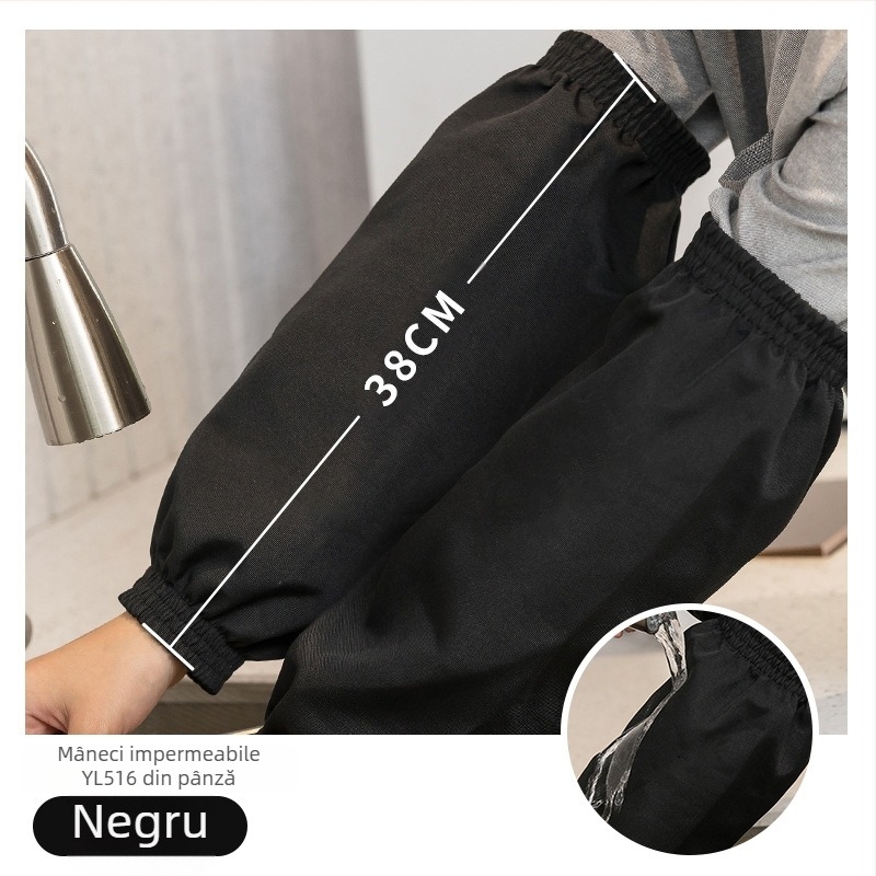 Manșete impermeabile PU, unisex, pentru muncă și curățenie – protecție împotriva murdăriei, din pânză, negre