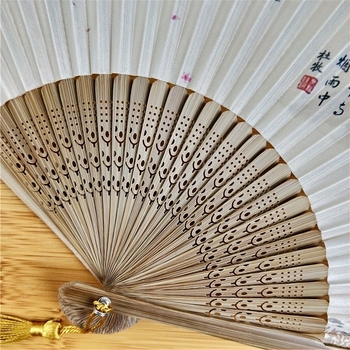 În stoc, evantai mic în stil chinezesc, en-gros, imitație de mătase, cap verde, 6 inch, evantai mic pentru bărbați, evantai de mătase cu flori de narcisă și os