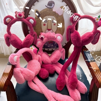 Iarna drăguț căpșuni păpușă urechi mișcare pluș căști urechi părinte-copil ureche capac poate prinde airbag dulce căști