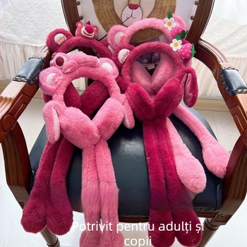 Iarna drăguț căpșuni păpușă urechi mișcare pluș căști urechi părinte-copil ureche capac poate prinde airbag dulce căști