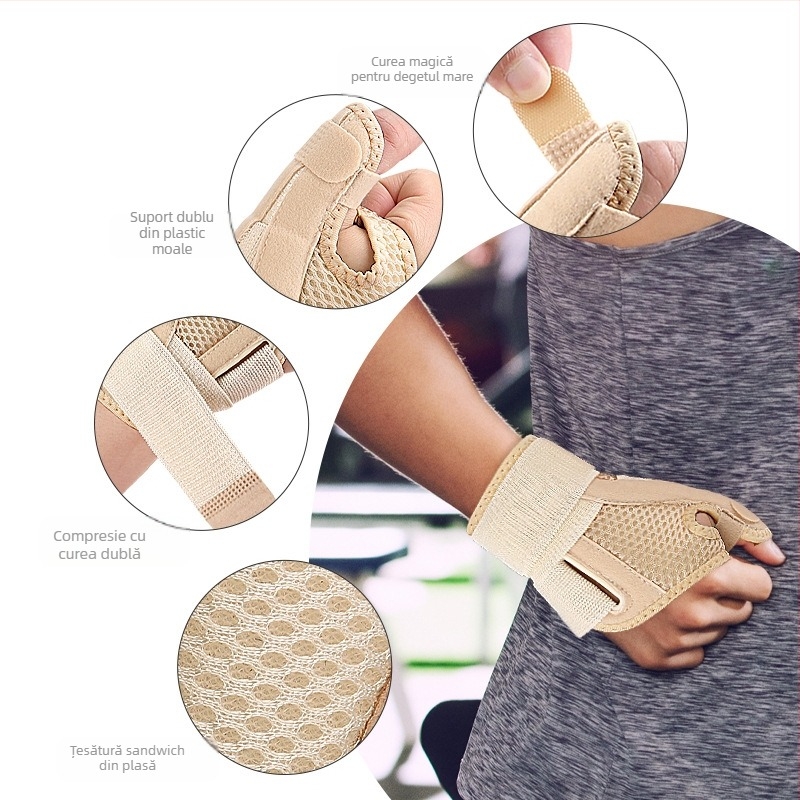 Mănuși de compresie cu velcro pentru protecție pentru încheietura mâinii, curea respirabilă, suport fix pentru degetul mare, teacă pentru tendon, protecție pentru încheietura mâinii