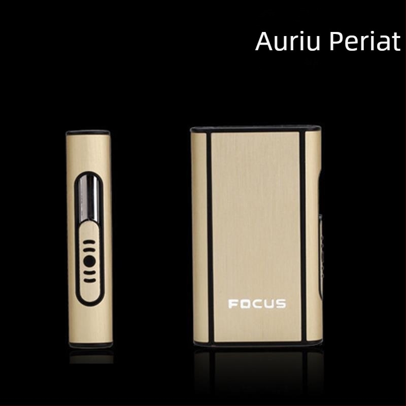 Cutie de țigări Focus, pachet de 10, cutie de țigări grosiere, suflare automată a fumului, cutie de țigări din aluminiu ultra subțire, cu inscripționare