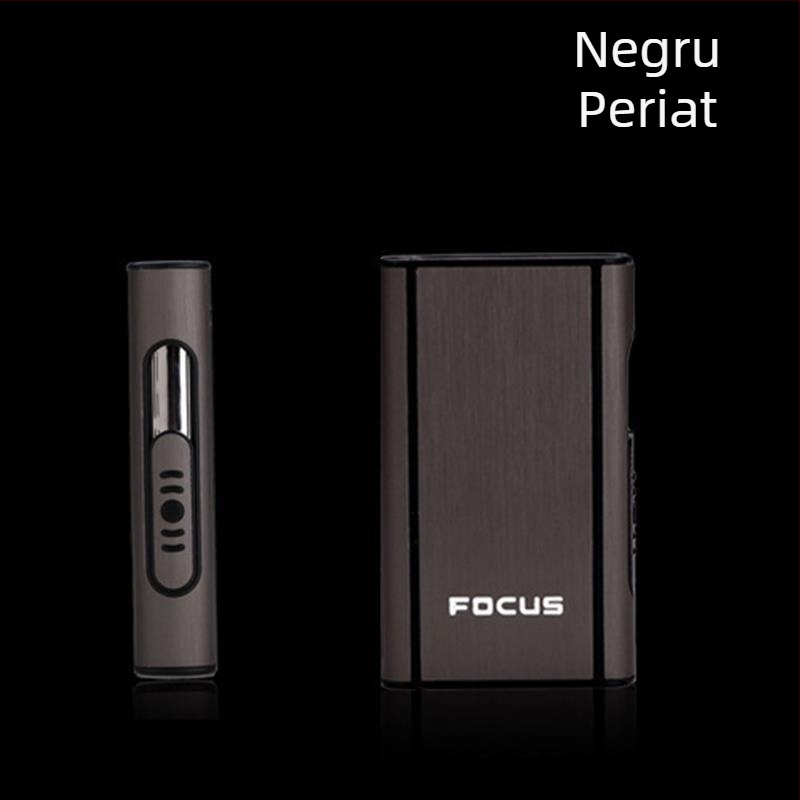 Cutie de țigări Focus, pachet de 10, cutie de țigări grosiere, suflare automată a fumului, cutie de țigări din aluminiu ultra subțire, cu inscripționare
