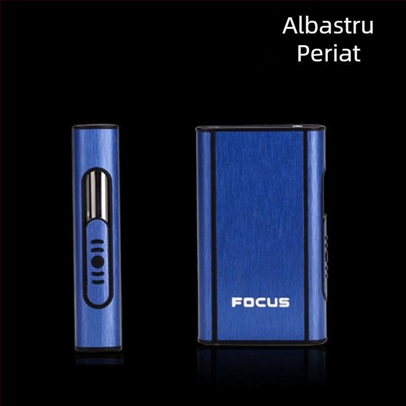 Cutie de țigări Focus, pachet de 10, cutie de țigări grosiere, suflare automată a fumului, cutie de țigări din aluminiu ultra subțire, cu inscripționare