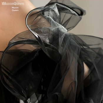 Manzhen, rochie de mireasă lungă și neagră, cu mâneci lungi și pufoase, din satin, cu mâneci MM37